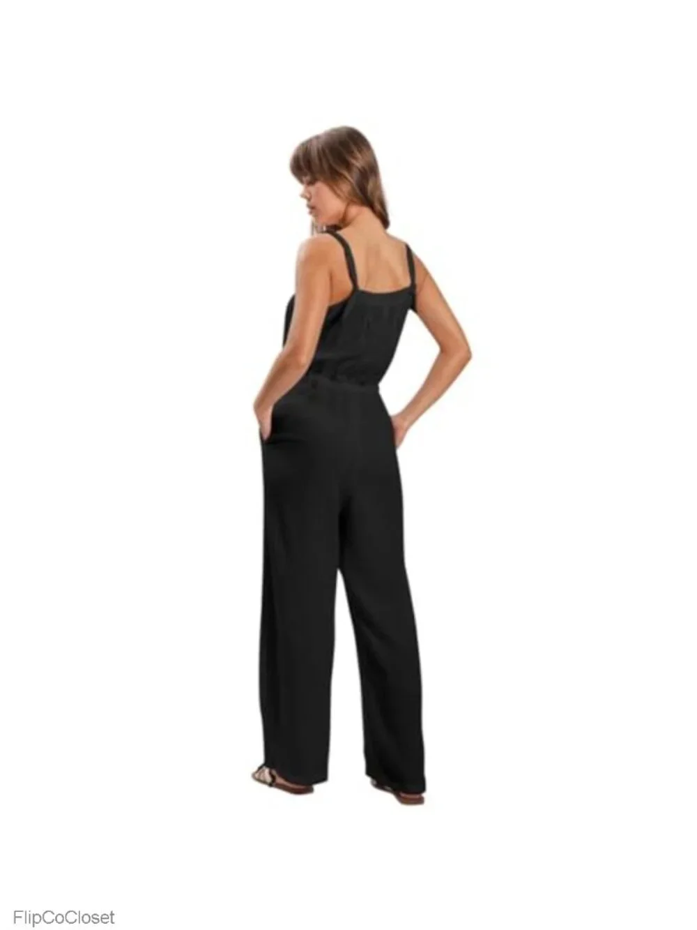 Women's Sleeveless Cotton Gauze Wide-Leg Jumpsuit with Pockets
